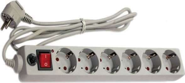 Сетевой фильтр UNIVERSAL 10А с/з 6 розеток с выключателем серый 3м