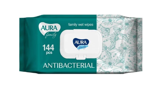 Салфетки влаж. AURA Family с антибак. 144шт с крышкой