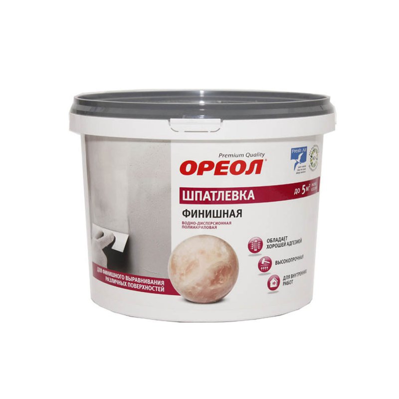 Шпатлевка ОРЕОЛ полиакриловая д/внутр. работ финишная белый 1.5 кг