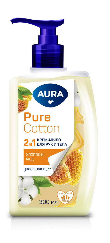 Крем-мыло AURA "Pure cotton" 2 в 1 хлопок и луговые травы/мед 300 мл